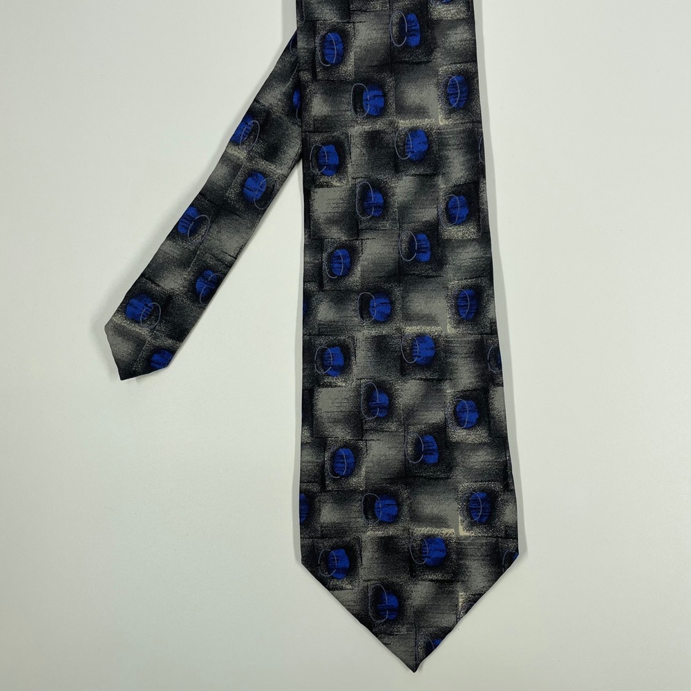 Siena Collezione Grey Blue Geometric Silk Necktie Abstract Mens OS